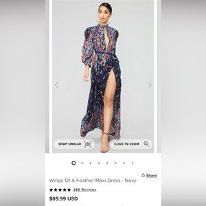 Fashionnova colorful maxi dress with slit. Size XL